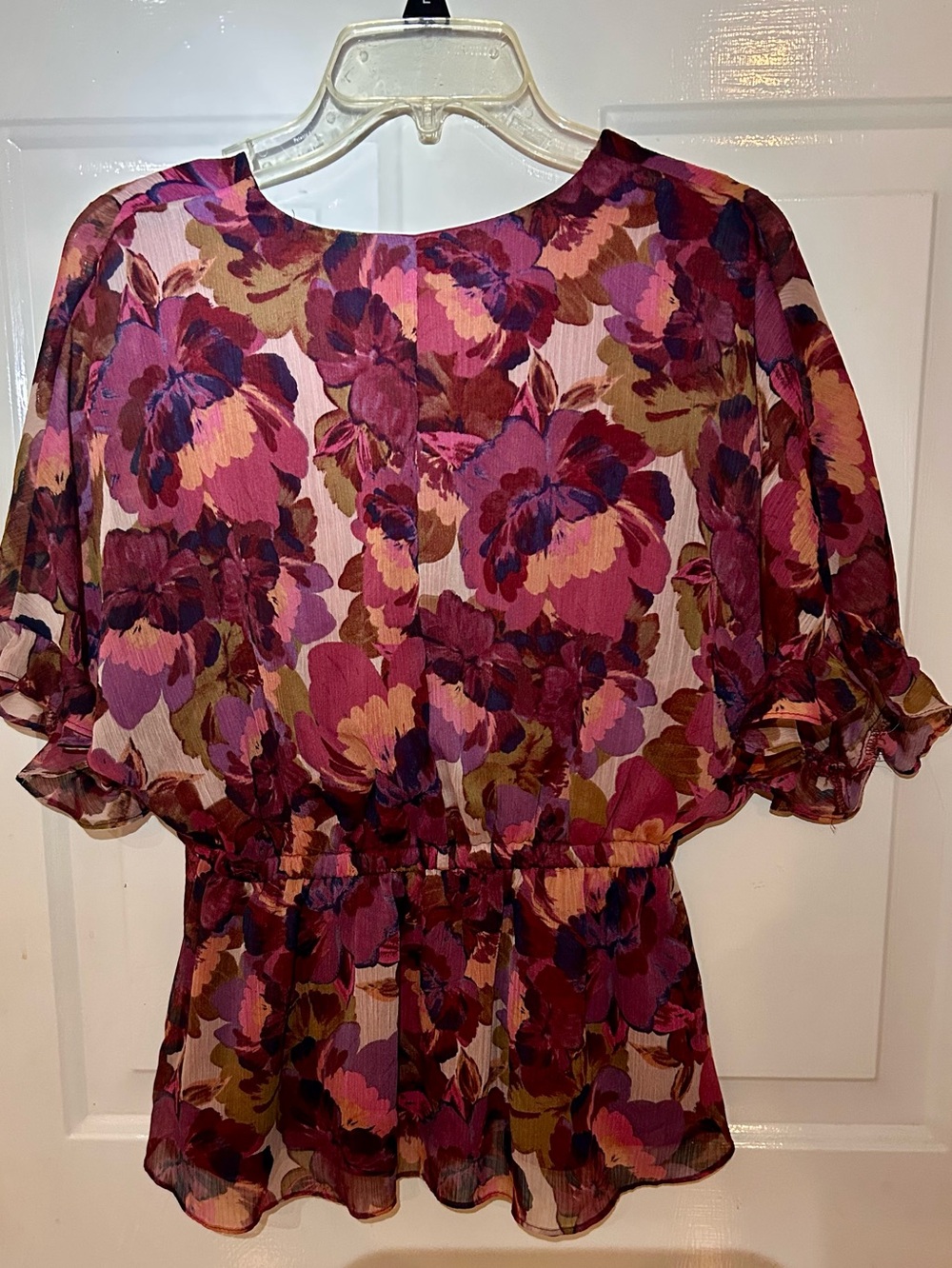 SOFIA Floral Surplice Peplum Blouse in Berry Mix - Picture 2 of 6